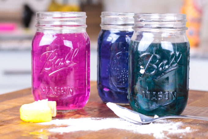 Red cabbage chemistry experiment showing acid and base color changes