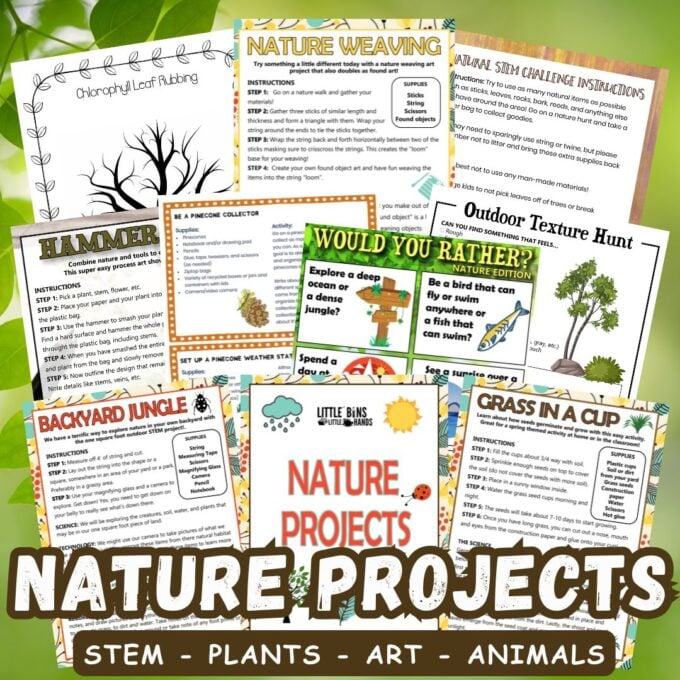 Nature Projects Activity Pack for Kids includes 30+ ways for kids to explore nature through hands-on learning