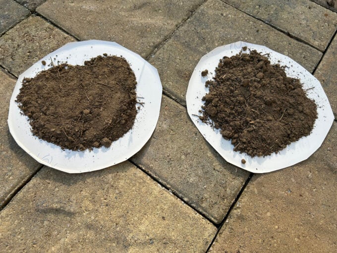 setting up soil erosion experiment with two trays of dirt