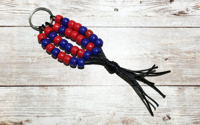 example of finished binary code keychain with knots