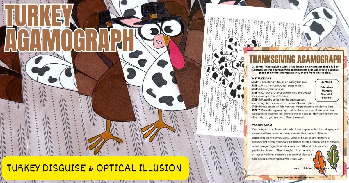 Folded turkey agamograph art project showing a turkey disguised as a black-and-white cow from one viewing angle.